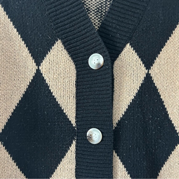 Black and Tan Argyle Women's Sweater - Picture 5 of 11